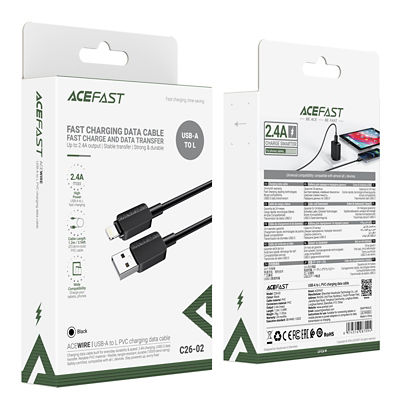 Acefast C26-02 USB-A to Lightning Charging Cable (1.2m) - Black 5