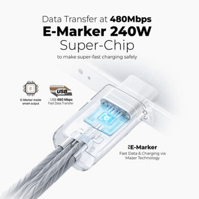Mazer InfiniteLink Flat Magnetic 240W USB-C Fast Charging Cable - M-Cobra30 9