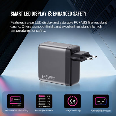 SKYZER PD173GY | 165W Display GaN Universal Travel Charger 12