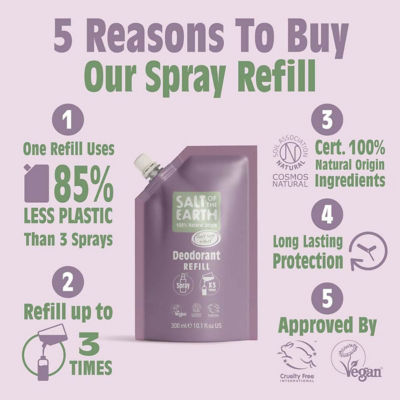 Salt Of The Earth Natural Deodorant Spray Refill Pouch Clary Sage & Mint 300ml 4