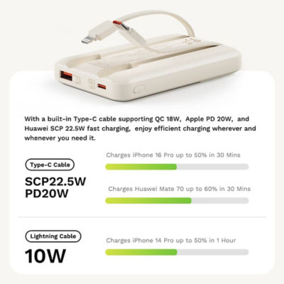 ROCK P99 Fast Charging Power Bank with Built-in Cables 4
