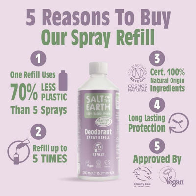 Salt Of The Earth Natural Deodorant Spray Refill Clary Sage & Mint 500ml 4