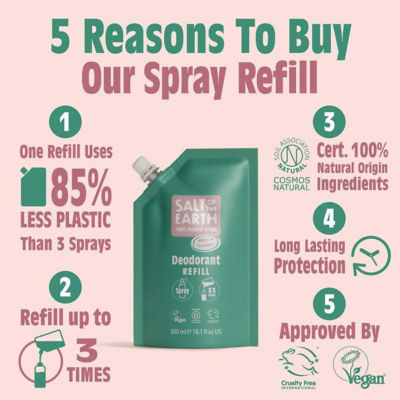 Salt Of The Earth Natural Deodorant Spray Refill Pouch Melon & Cucumber 300ml 3