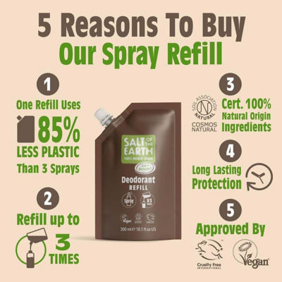 Salt Of The Earth Natural Deodorant Spray Refill Pouch Oud & Bergamot 300ml 3