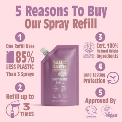Salt Of The Earth Natural Deodorant Spray Refill Pouch Peony Blossom 300ml 3