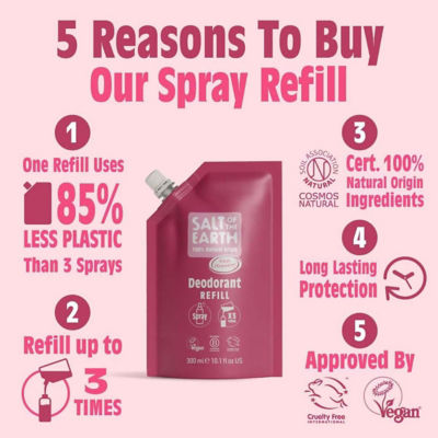 Salt Of The Earth Natural Deodorant Spray Refill Pouch Fresh Strawberry 300ml 3
