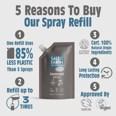 Salt Of The Earth Natural Deodorant Spray Refill Pouch Vetiver & Citrus 300ml 3