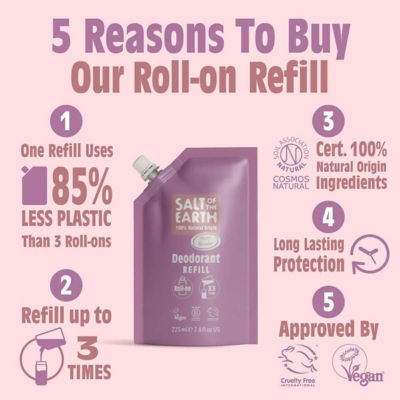 Salt Of The Earth Natural Deodorant Roll-On Refill Pouch Peony Blossom 225ml 3