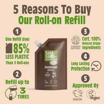 Salt Of The Earth Natural Deodorant Roll-On Refill Pouch Oud & Bergamot 225ml 3