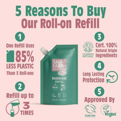 Salt Of The Earth Natural Deodorant Roll-On Refill Pouch Melon & Cucumber 75ml 3