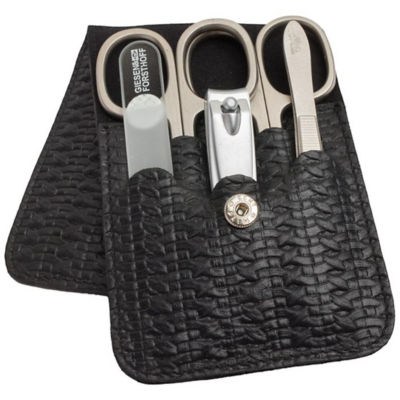 Giesen & Forsthoff Timor® 5-piece Manicure Set - Black Braided Cowhide Leather Pouch 1