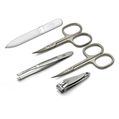 Giesen & Forsthoff Timor® 5-piece Manicure Set - Black Braided Cowhide Leather Pouch 2