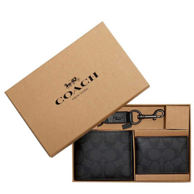 COACH Boxed 3-In-1 Wallet Gift Set In Signature Canvas Charcoal/Black CW344 1