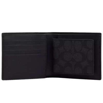 COACH Boxed 3-In-1 Wallet Gift Set In Signature Canvas Charcoal/Black CW344 3