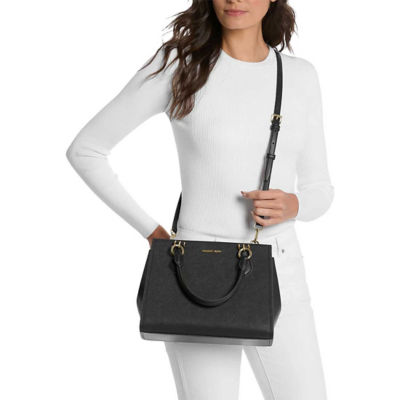 MICHAEL KORS Marilyn Medium Saffiano Leather Satchel Black 35F5G6AS2L 5