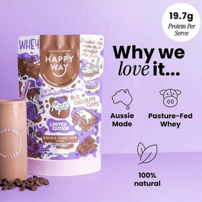 Happy Way Whey Protein Powder Double Choc Chip 500g 3