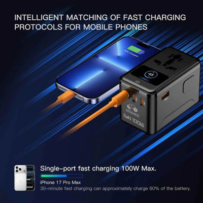 Olloes GaN 100W Universal Travel Adapter with Smart Digital Display 6