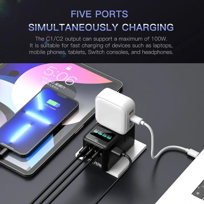 Olloes GaN 100W Universal Travel Adapter with Smart Digital Display 7