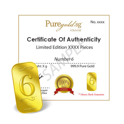 Puregold.sg 1g Number 6 Gold Bar 3