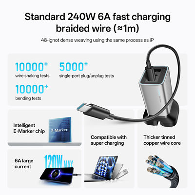 CUKTECH 6 Charger Mini 90W GaN Charger with USB-C Cable AD653-UK 3