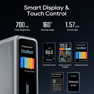 CUKTECH 10 Super Charger Ultra 120W GaN Smart Display Charger with USB-C Cable AD1204UK 3
