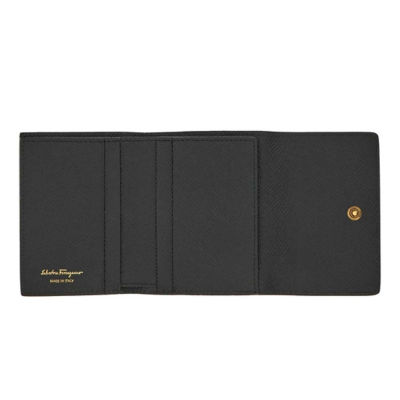 FERRAGAMO Calf Leather Trifold Wallet Black 779894 3
