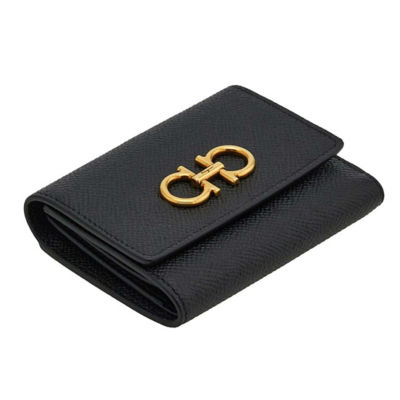 FERRAGAMO Calf Leather Trifold Wallet Black 779894 4