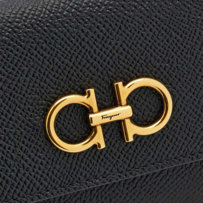 FERRAGAMO Calf Leather Trifold Wallet Black 779894 5
