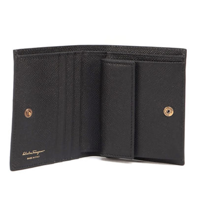 FERRAGAMO Calf Leather Small Bifold Wallet Black 726512 4