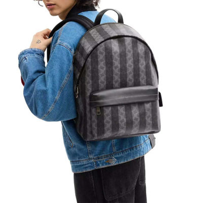 COACH Taylor Backpack In Signature Canvas With Stripes Black/Grey CDX88 4