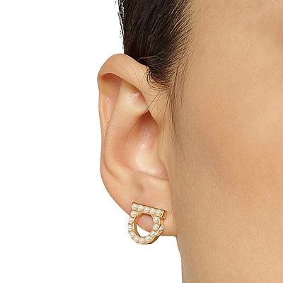 FERRAGAMO Gancini Crystals and Pearls Earrings In Gold Collar 696581 3