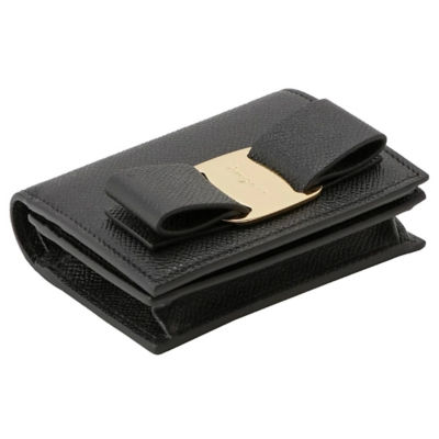 FERRAGAMO Vera Bow Calf Leather Small Bifold Wallet Black 725300 4