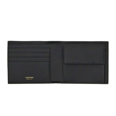 FERRAGAMO Gancini Men's Leather Bifold Coin Wallet Black 775646 3