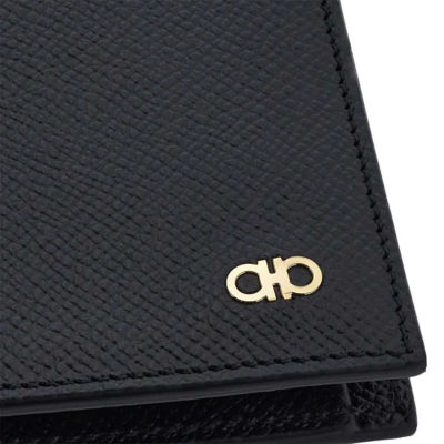 FERRAGAMO Gancini Men's Leather Bifold Coin Wallet Black 775646 5