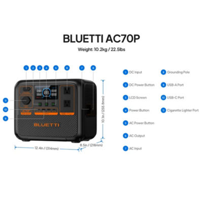 BLUETTI Premium AC70P Portable Power Station 864Wh/1000W 5