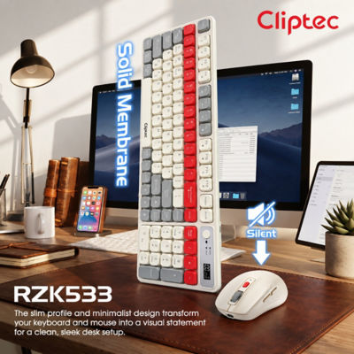 CLIPTEC RZK533 DUAL MODE WIRELESS MULTIMEDIA SILENT KEYBOARD AND MOUSE COMBO SET - BLUE 11