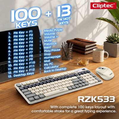 CLIPTEC RZK533 DUAL MODE WIRELESS MULTIMEDIA SILENT KEYBOARD AND MOUSE COMBO SET - BLUE 4