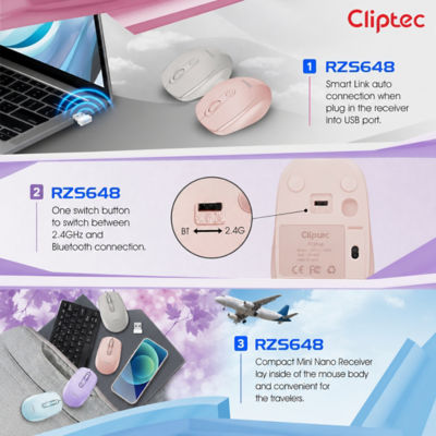 CLIPTEC RZS648 DUAL MODE 1600DPI RECHARGEABLE SILENT WIRELESS MOUSE - SPRING BLUE 4