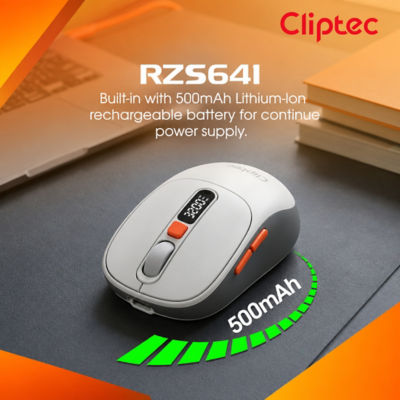 CLIPTEC RZS641 DUAL MODE 3200DPI RECHARGEABLE SILENT WIRELESS MOUSE WITH DIGITAL DISPLAY - WHITE 6
