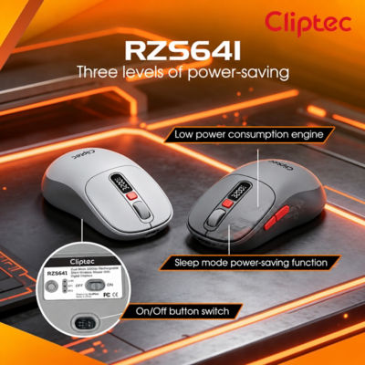 CLIPTEC RZS641 DUAL MODE 3200DPI RECHARGEABLE SILENT WIRELESS MOUSE WITH DIGITAL DISPLAY - GREY 3