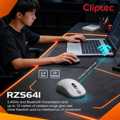 CLIPTEC RZS641 DUAL MODE 3200DPI RECHARGEABLE SILENT WIRELESS MOUSE WITH DIGITAL DISPLAY - GREY 5