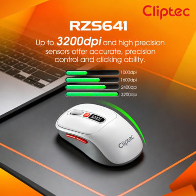 CLIPTEC RZS641 DUAL MODE 3200DPI RECHARGEABLE SILENT WIRELESS MOUSE WITH DIGITAL DISPLAY - GREY 7