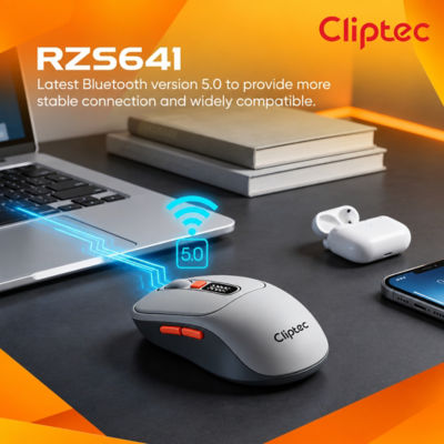 CLIPTEC RZS641 DUAL MODE 3200DPI RECHARGEABLE SILENT WIRELESS MOUSE WITH DIGITAL DISPLAY - GREY 8