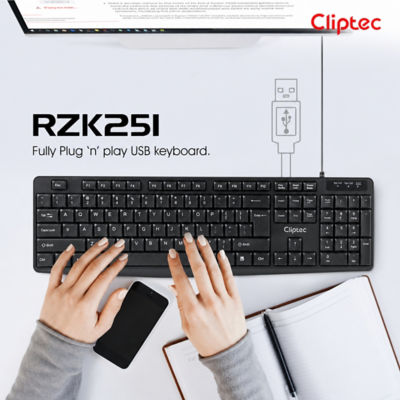 CLIPTEC RZK651 PRIMO USB STANDARD KEYBOARD (104 KEYS) - BLACK 5