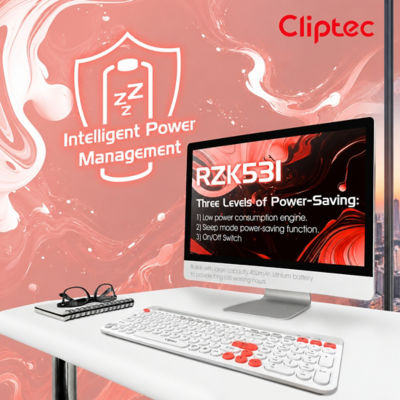 CLIPTEC RZK531 DUAL MODE RECHARGEABLE WIRELESS MULTIMEDIA SILENT KEYBOARD WITH PHONE SLOT - WHITE 7