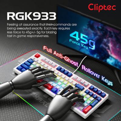 CLIPTEC RGK933 USB MECHANICAL ILLUMINATION BACKLIT OFFICE GAMING KEYBOARD (97 KEYS) - WHITE/BLUE 4