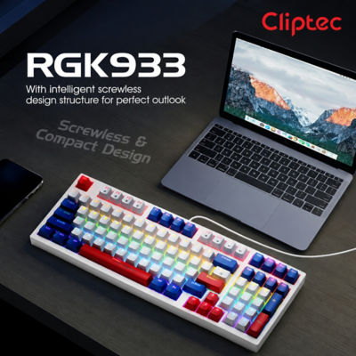 CLIPTEC RGK933 USB MECHANICAL ILLUMINATION BACKLIT OFFICE GAMING KEYBOARD (97 KEYS) - WHITE/BLUE 9