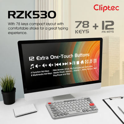 CLIPTEC RZK530 DUAL MODE RECHARGEABLE WIRELESS MULTIMEDIA SILENT KEYBOARD - GREY 3
