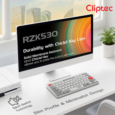 CLIPTEC RZK530 DUAL MODE RECHARGEABLE WIRELESS MULTIMEDIA SILENT KEYBOARD - GREY 4