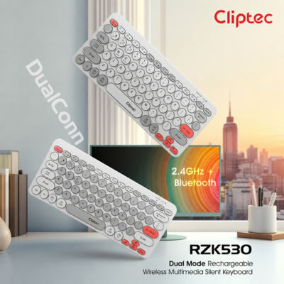 CLIPTEC RZK530 DUAL MODE RECHARGEABLE WIRELESS MULTIMEDIA SILENT KEYBOARD - GREY 5